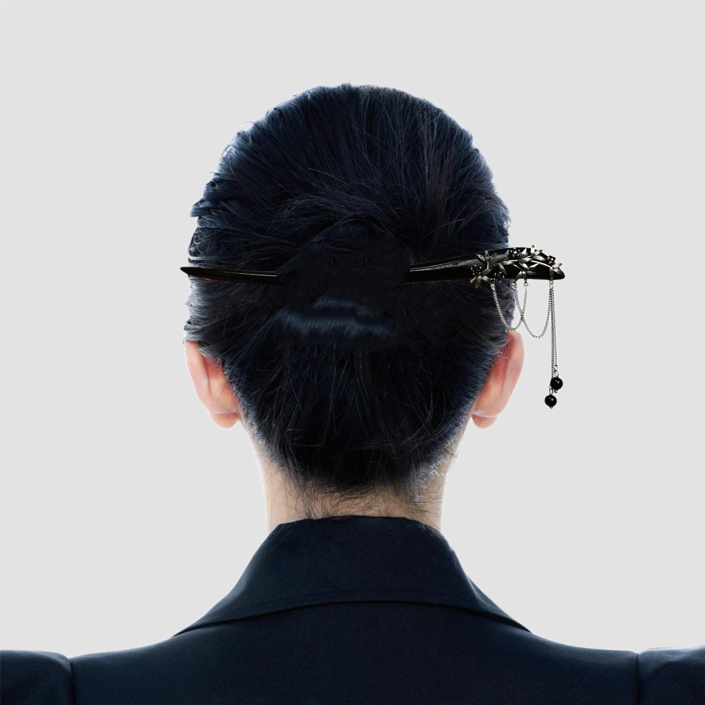 Black Sandalwood Bamboo Tassel Hair Stick, Vintage Chinese Hanfu Hairpin