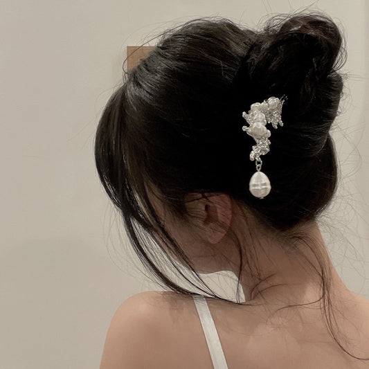 Silver Irregular Lava Pearl Hairpin