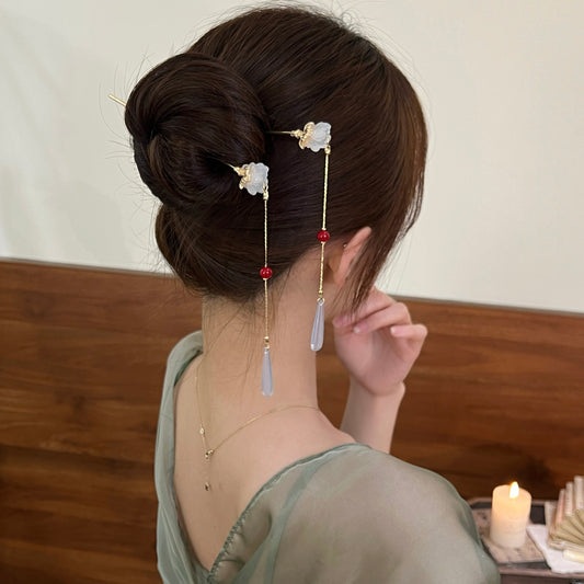 Elegant Blue Teardrop Hairpin – New Chinese Style Hair Stick for Hanfu, Qipao and Formal Wear