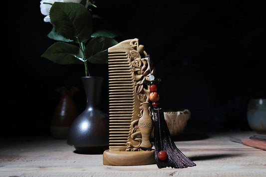 Green Sandalwood Massage Comb Anti Static Carved