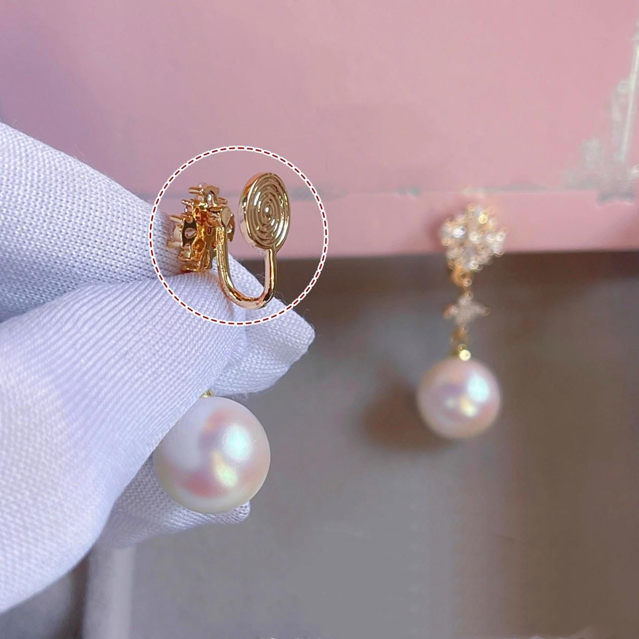 Gold Plated Pearl Drop Earrings with CZ Starburst