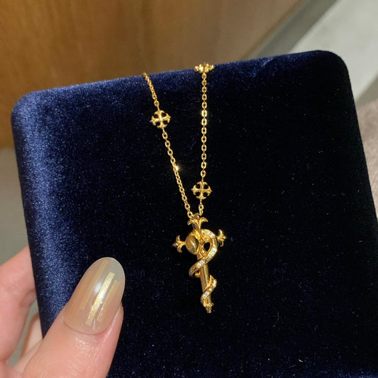 Sterling Silver Snake and Cross Crystal Necklace