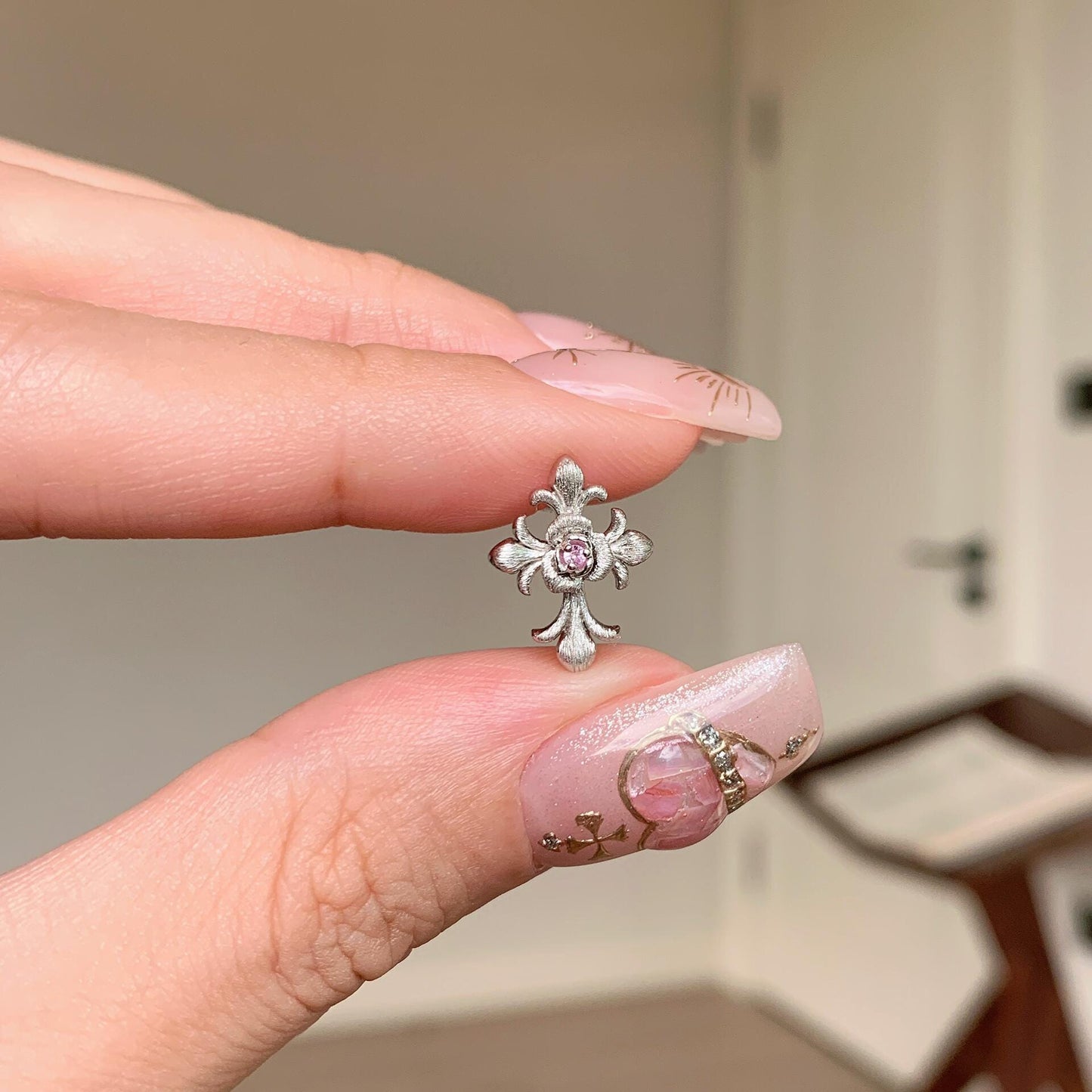 Sterling Silver Fleur De Lis Cross Earrings
