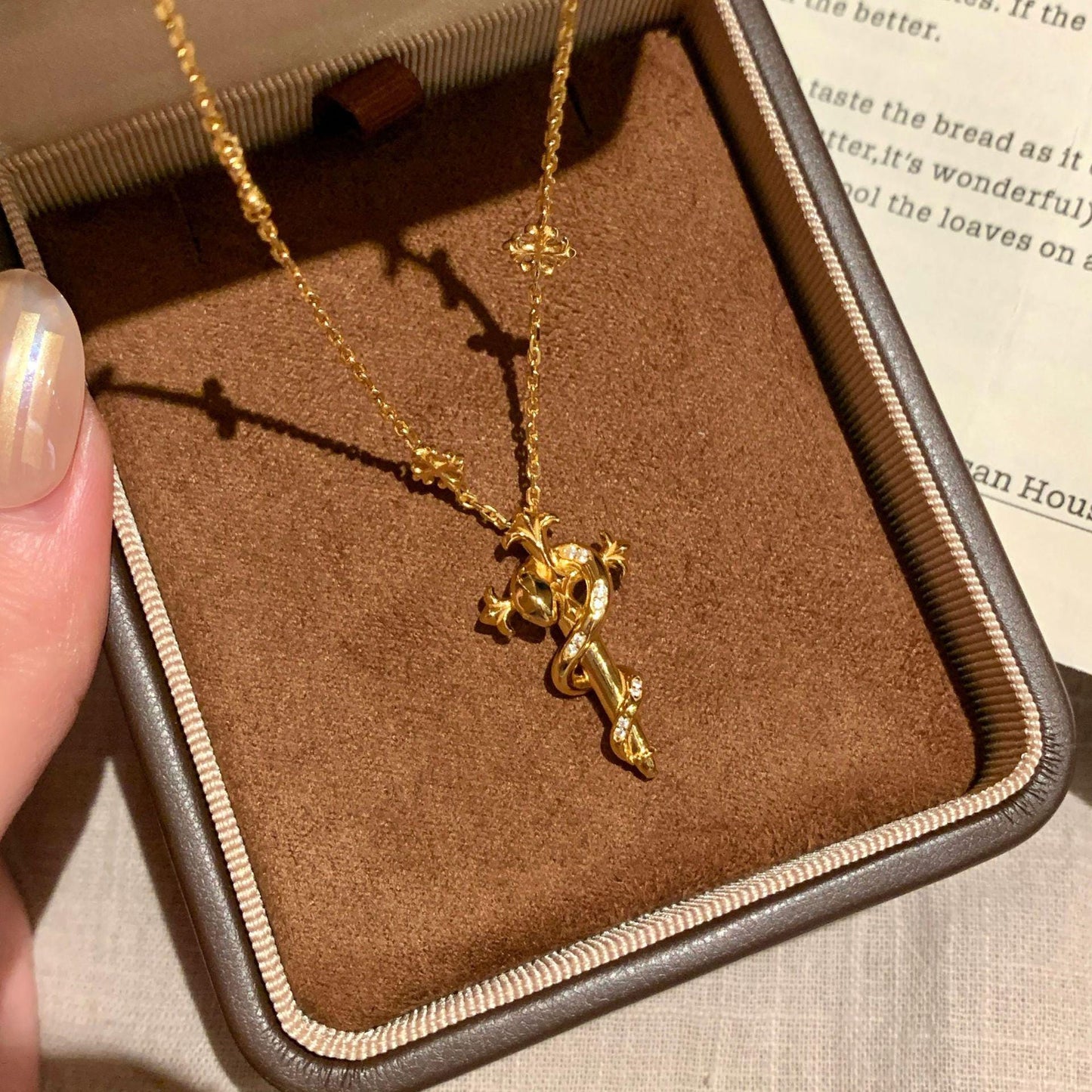 Sterling Silver Snake and Cross Crystal Necklace
