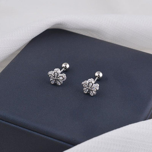 Sterling Silver Four Leaf Clover Lucky Stud Earrings