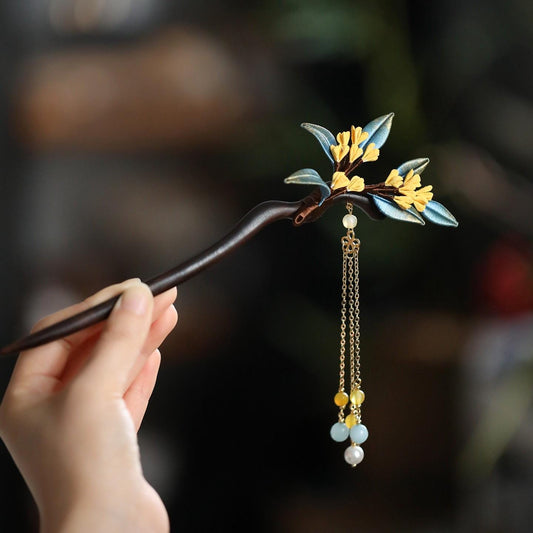 Handmade Ebony Wood Hair Stick Osmanthus