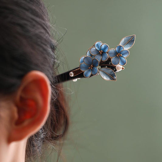 Ebony Hair Stick with Enamel Flower
