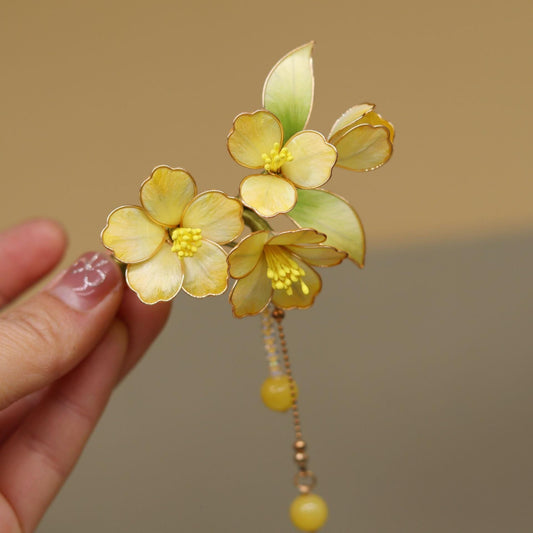 Silk Flower Hair Stick Handmade Tassel