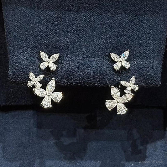 S925 Sterling Silver Floral Butterfly Wraparound Stud Earrings