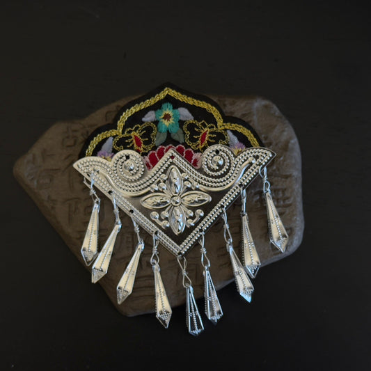 Handcrafted Miao Silver & Embroidered Hair Clip - Ethnic Chinese Traditional Jewelry | Whisper of Craft