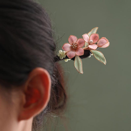 Ebony Hair Stick with Enamel Flower | Whisper of Craft