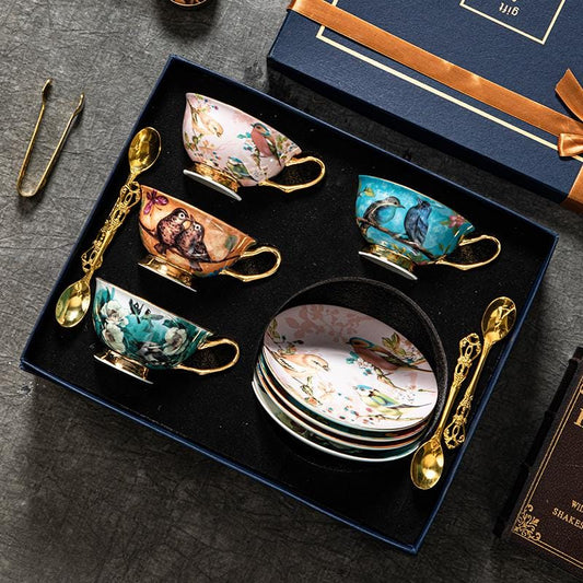Bone China Tea Cup Set Bird and Floral Design | Whisper of Craft