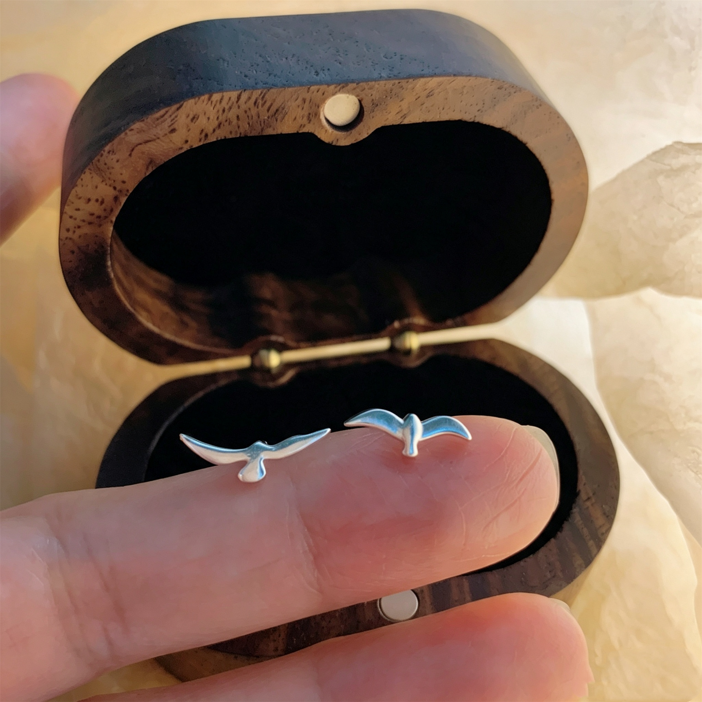 Dainty Sterling Silver Seagull Bird Stud Earrings | Minimalist Ocean Inspired Studs