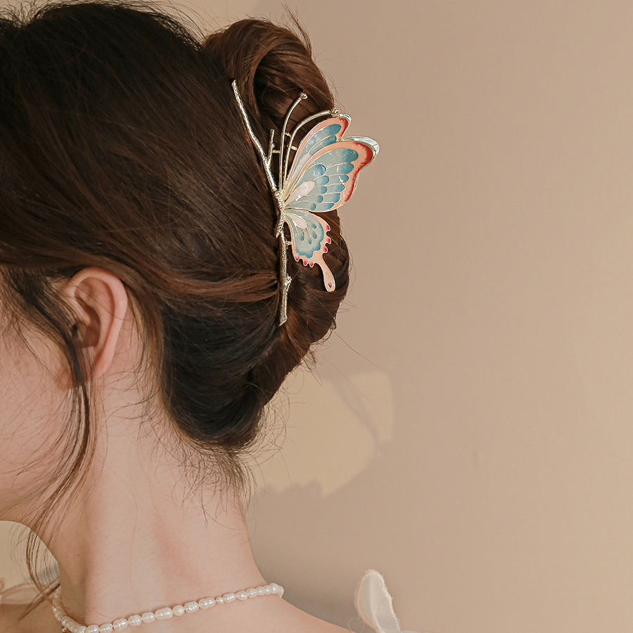Chinoiserie Colorful Butterfly Hairpin Large Shark Clip