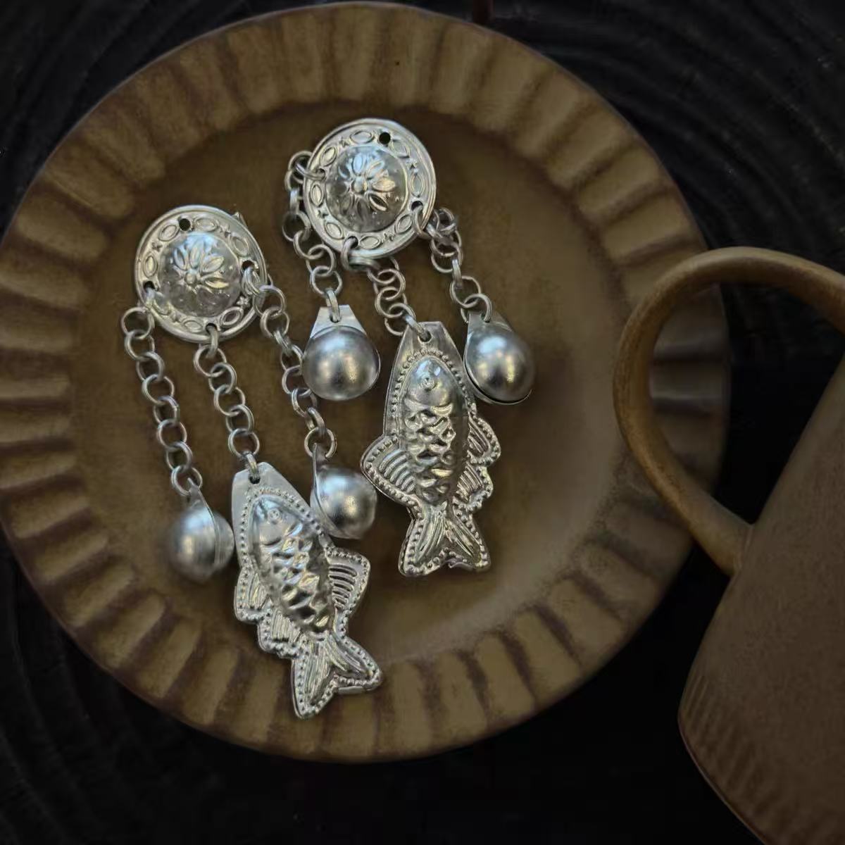 Ethnic Miao Silver Fish Bell Tassel Hair Clip | Oriental Hanfu Dangle Hair Barrette