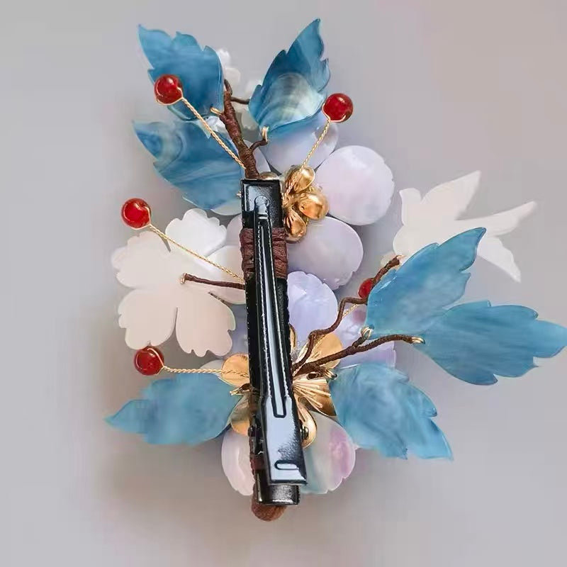 Chinese Hair Pin with Soft Blue Petal Accent for Elegant Updos