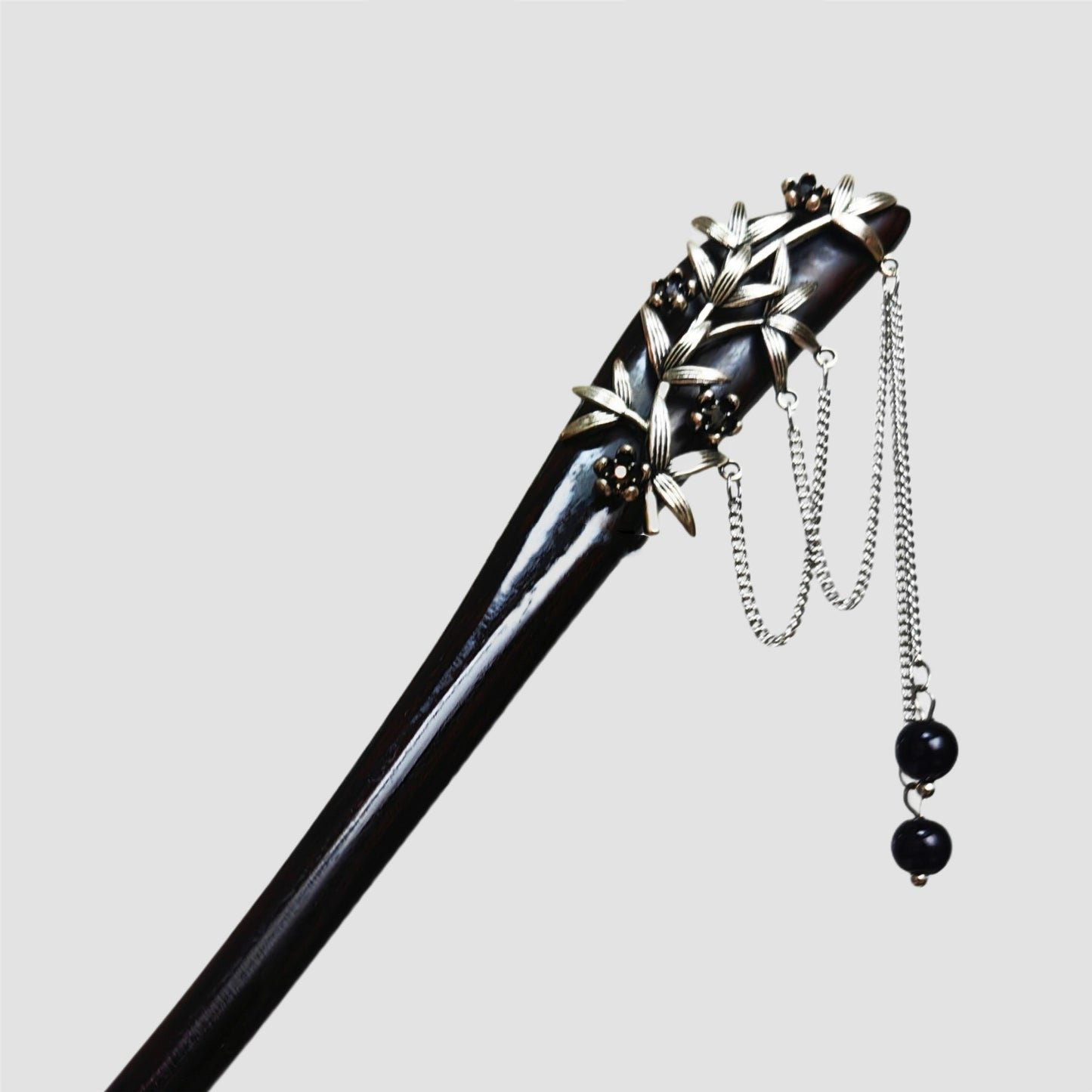 Black Sandalwood Bamboo Tassel Hair Stick, Vintage Chinese Hanfu Hairpin