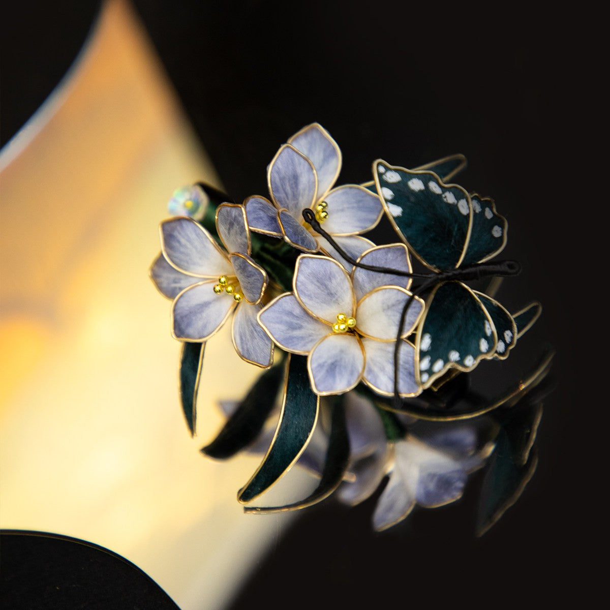 Handmade Butterfly Flower Chan Hua Hair Accessories , Black Wood Silk Wrapped Hair Stick, U-Shaped Hair Fork & Hair Clip,