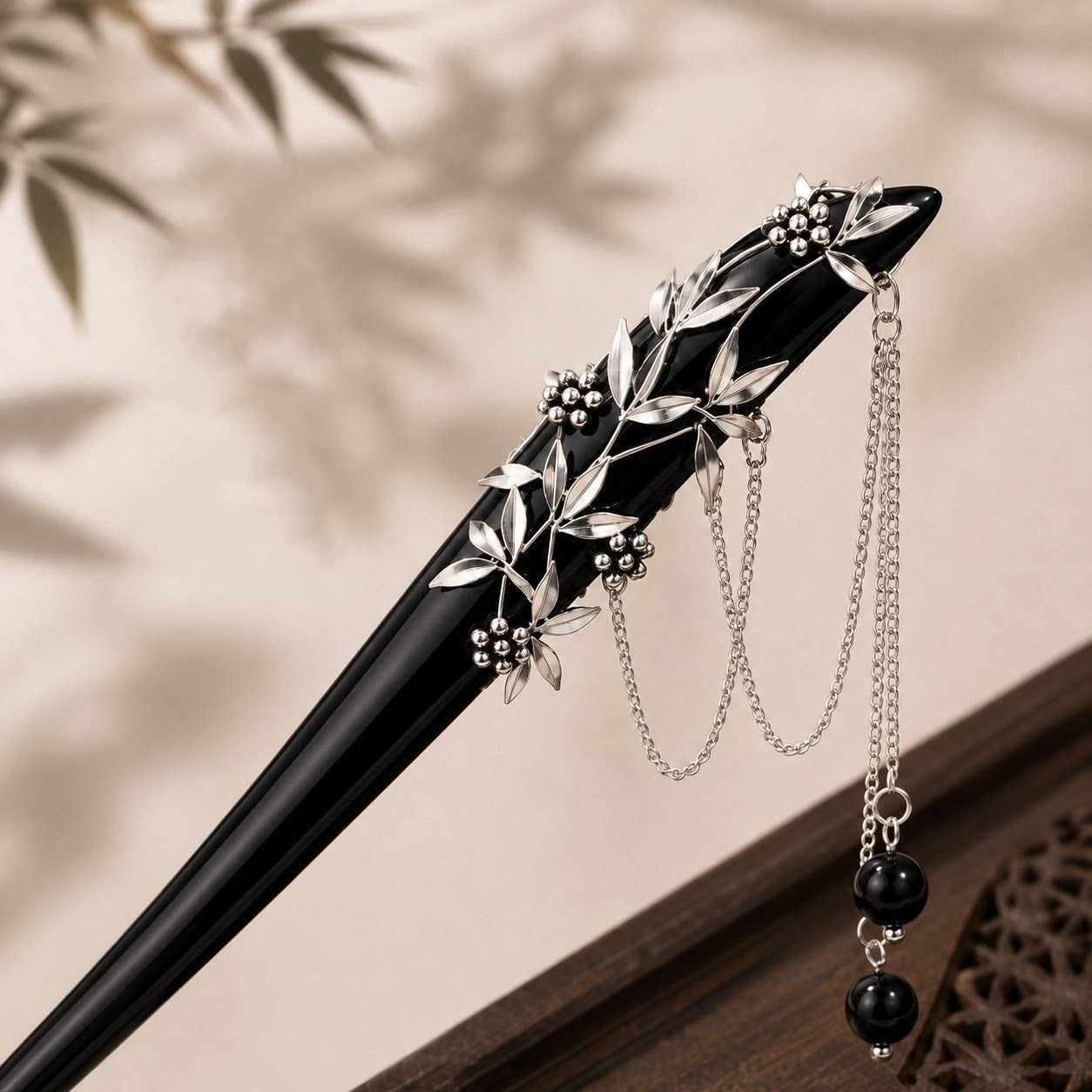 Black Sandalwood Bamboo Tassel Hair Stick, Vintage Chinese Hanfu Hairpin | Whisper of Craft