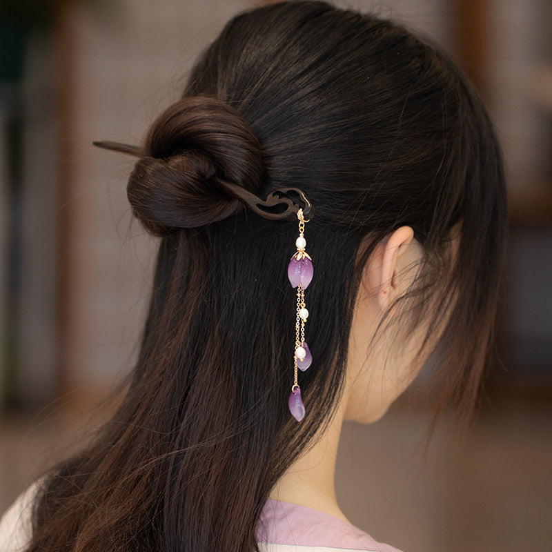 Black Sandalwood Ebony Cloud Pearl Tassel Hairpin