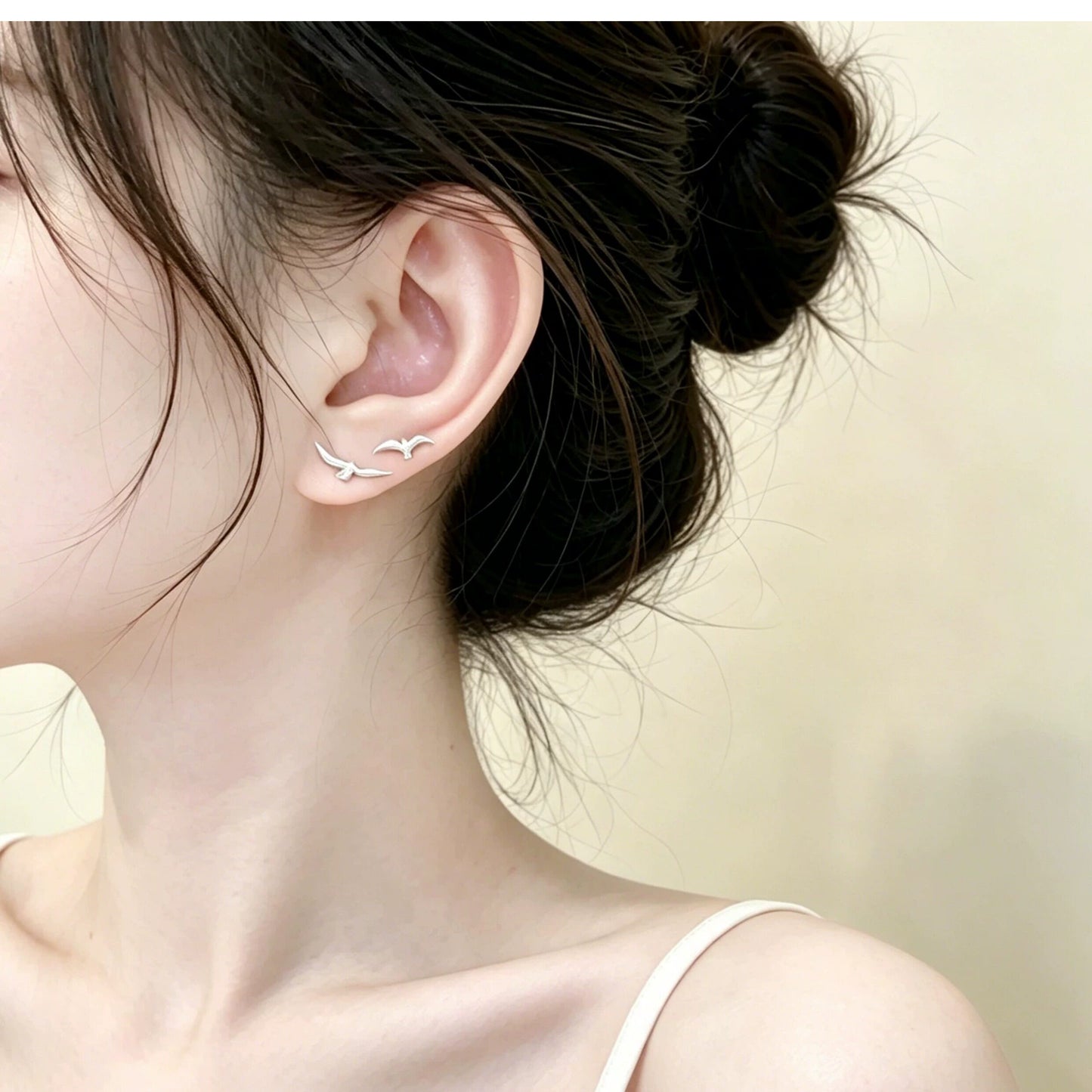 Dainty Sterling Silver Seagull Bird Stud Earrings | Minimalist Ocean Inspired Studs