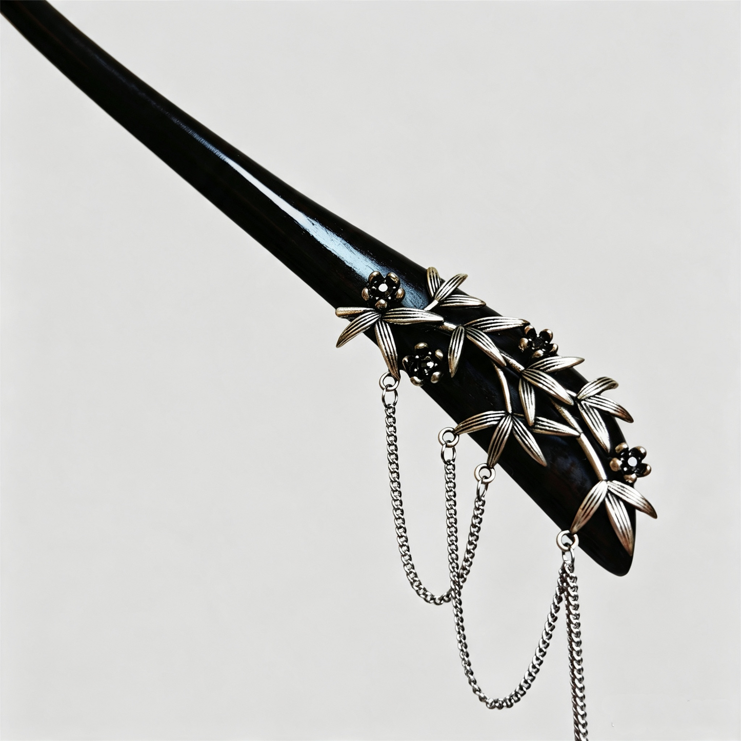 Black Sandalwood Bamboo Tassel Hair Stick, Vintage Chinese Hanfu Hairpin