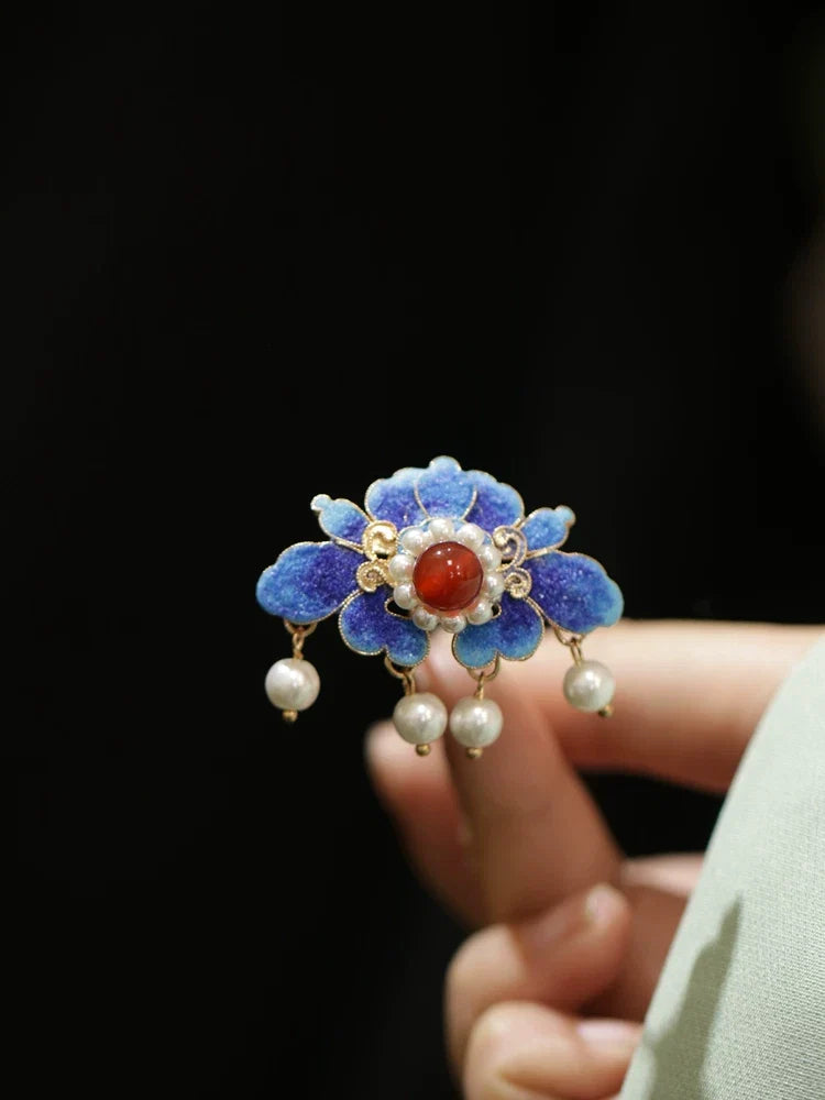 Vintage Chinese Blue Sand Hairpin – Elegant Traditional Costume Hair Accessory