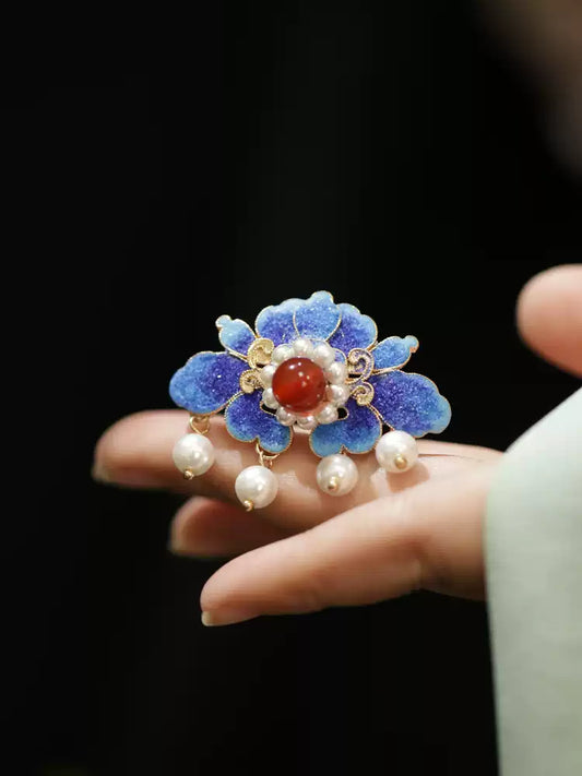 Vintage Chinese Blue Sand Hairpin – Elegant Traditional Costume Hair Accessory