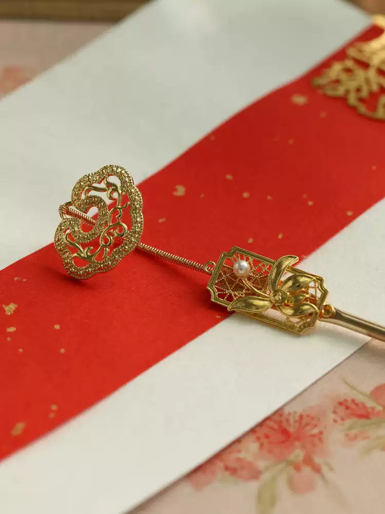 Elegant Pearl Copper Hairpin | Long Bun Hair Stick in New Chinese Style Design
