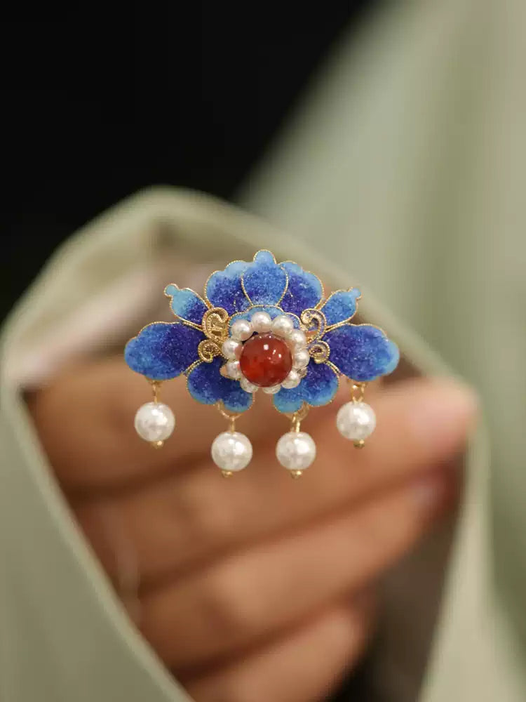Vintage Chinese Blue Sand Hairpin – Elegant Traditional Costume Hair Accessory