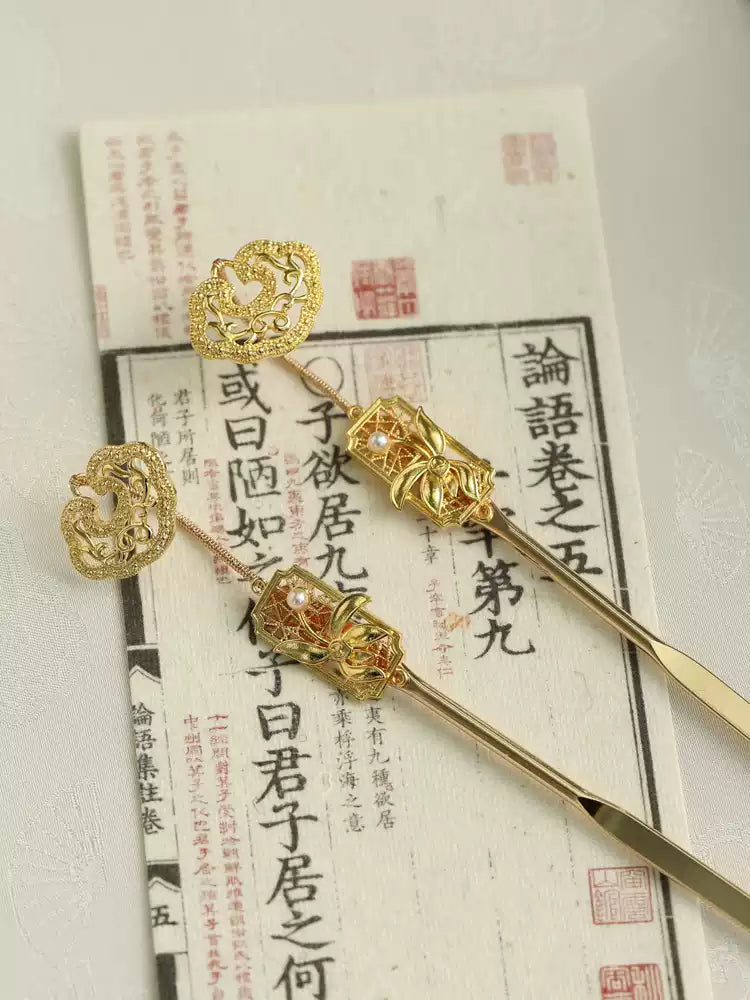Elegant Pearl Copper Hairpin | Long Bun Hair Stick in New Chinese Style Design