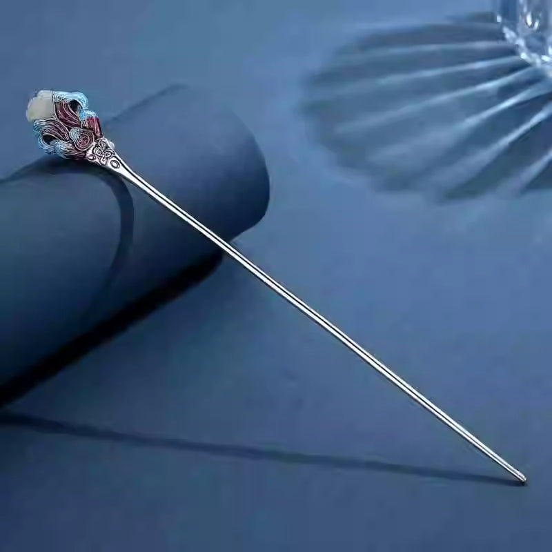 New Chinese Style Cloisonné & Hetian Jade Orchid Hairpin