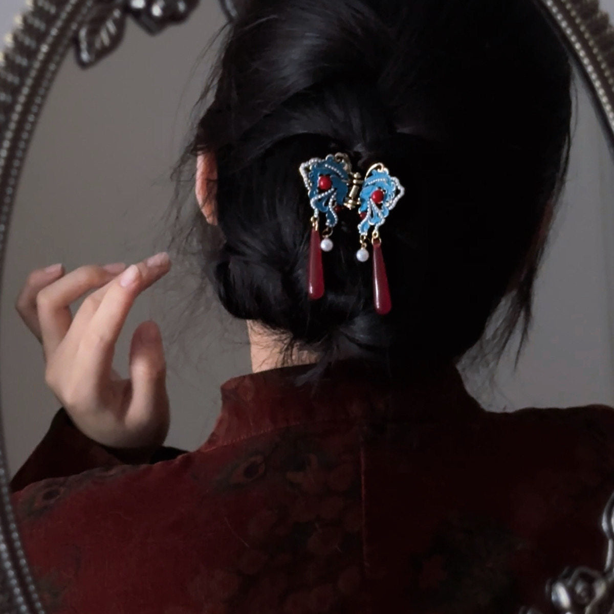 Antique Gold Cloisonne Butterfly Hair Clip