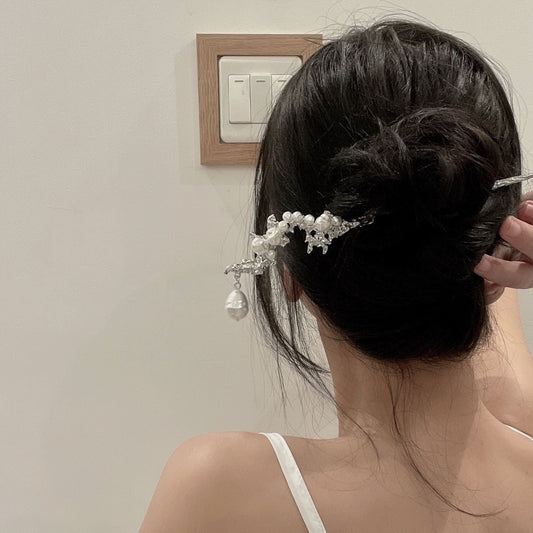 Silver Irregular Lava Pearl Hairpin