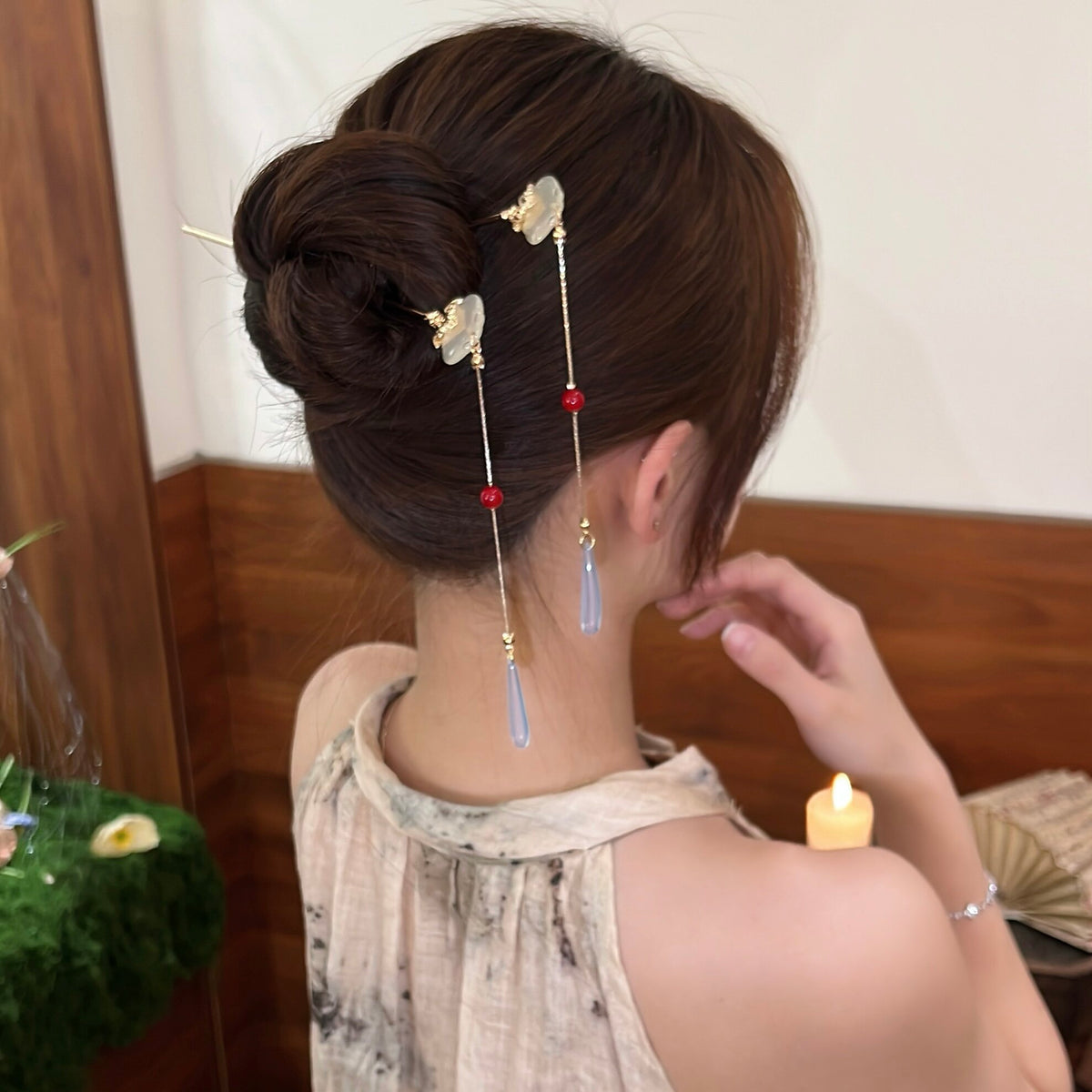 Elegant Blue Teardrop Hairpin – New Chinese Style Hair Stick for Hanfu, Qipao and Formal Wear