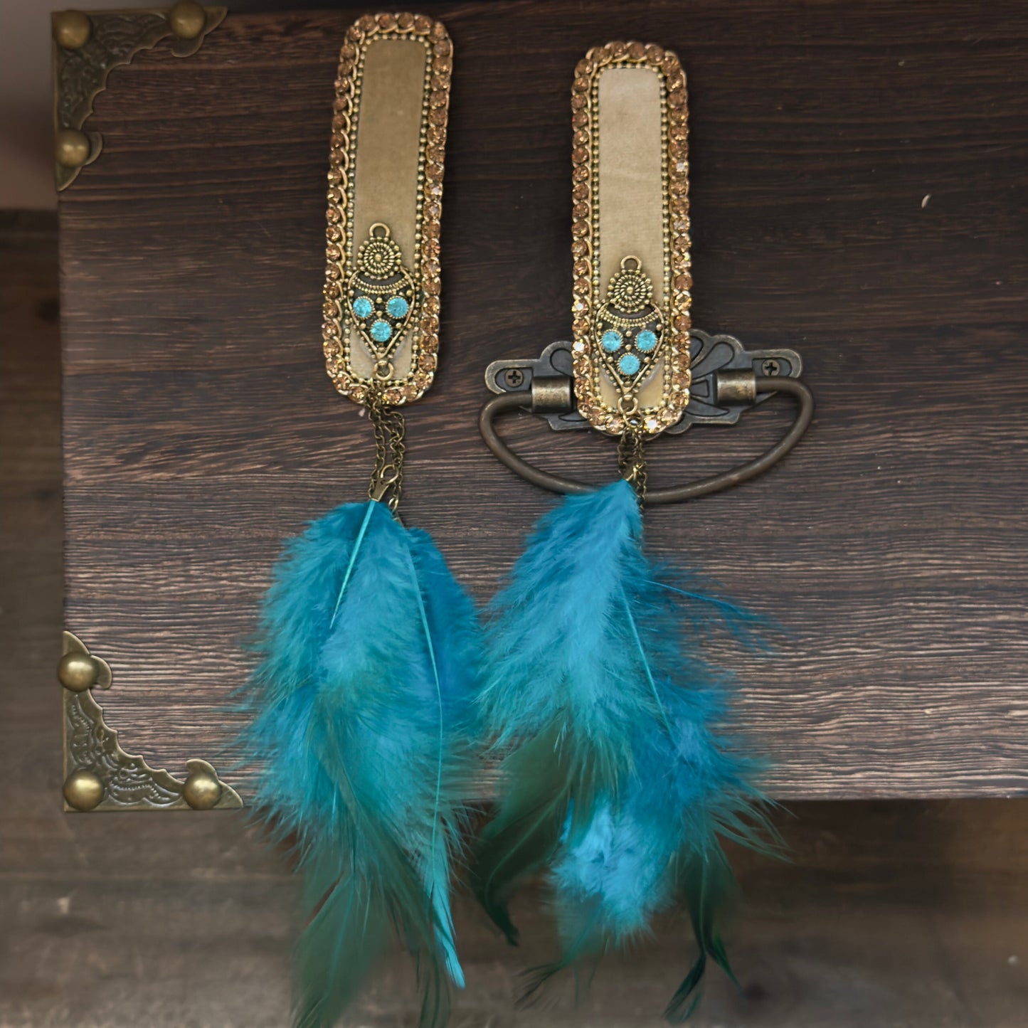 Bohemian Turquoise Feather Hair Clips | Vintage Ethnic Boho Gypsy Hair Accessories