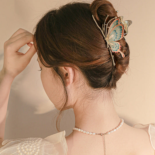 Chinoiserie Colorful Butterfly Hairpin Large Shark Clip