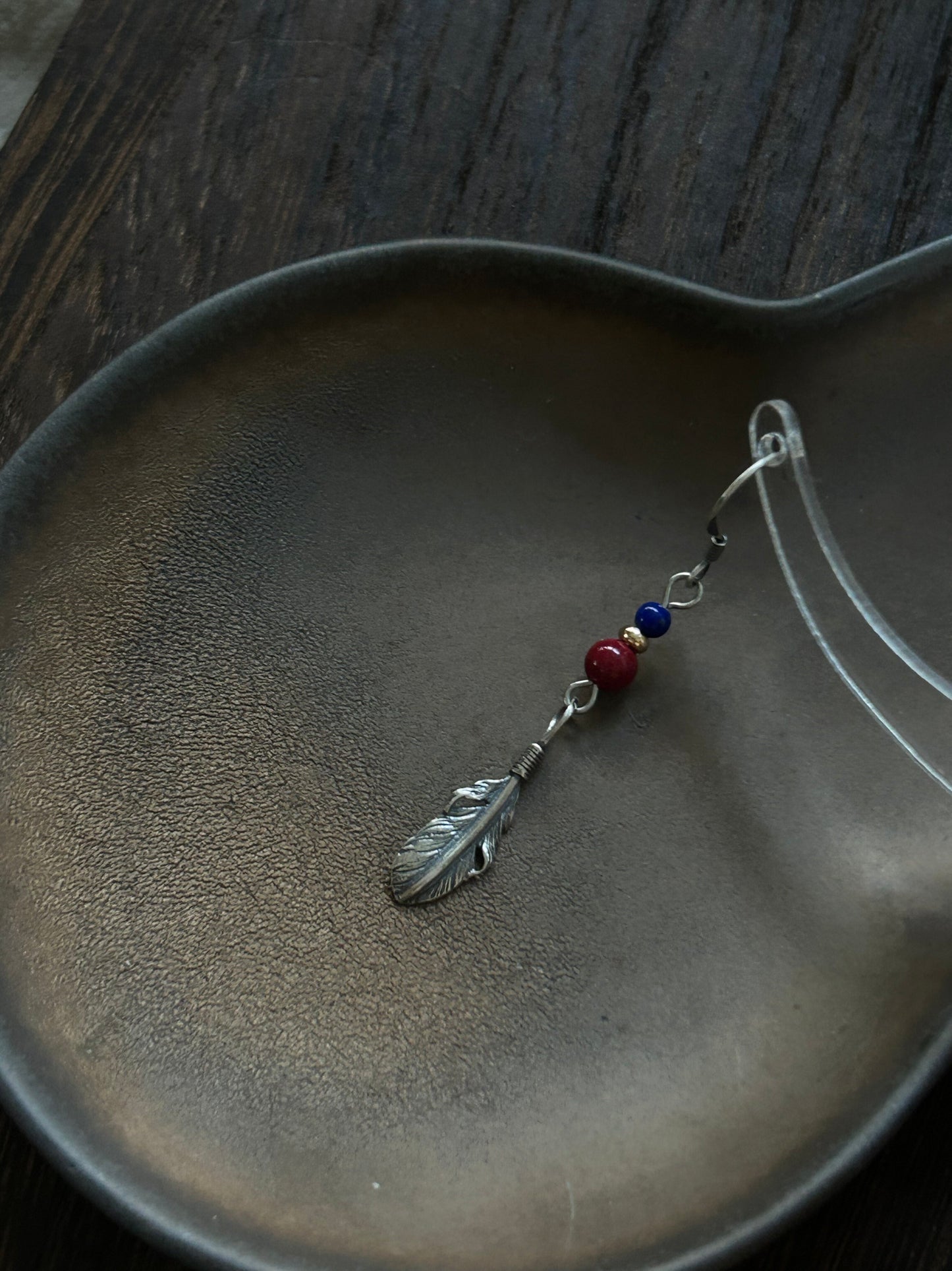 S925 Asymmetrical Feather Drop Earrings with Green Stone