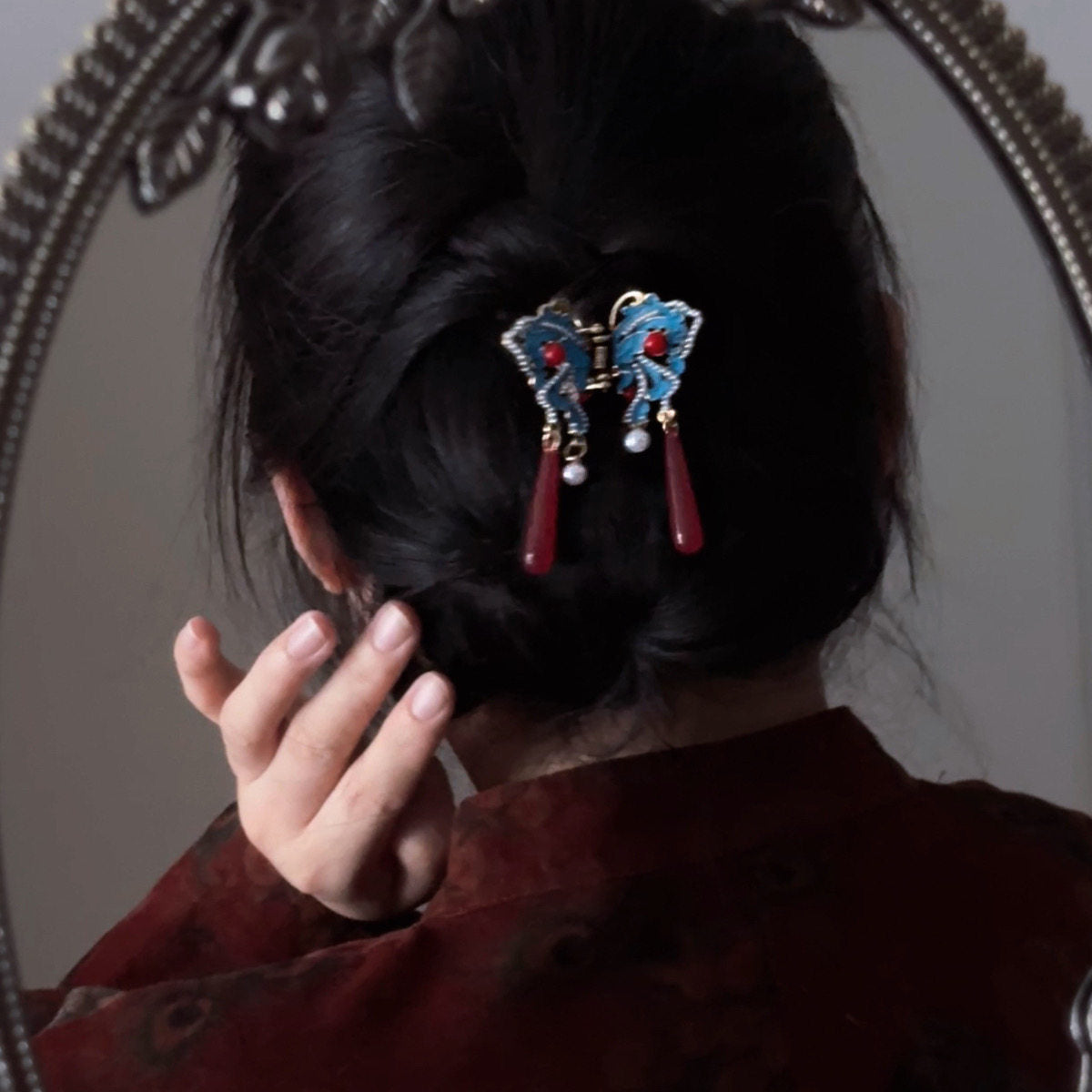 Antique Gold Cloisonne Butterfly Hair Clip