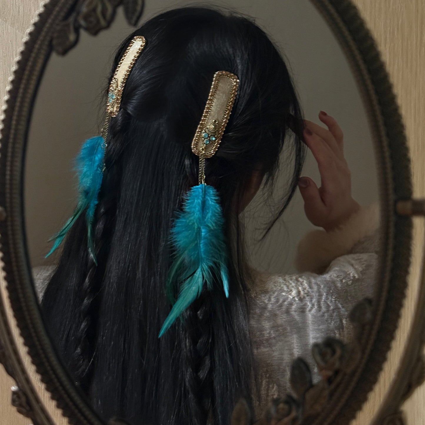 Bohemian Turquoise Feather Hair Clips | Vintage Ethnic Boho Gypsy Hair Accessories