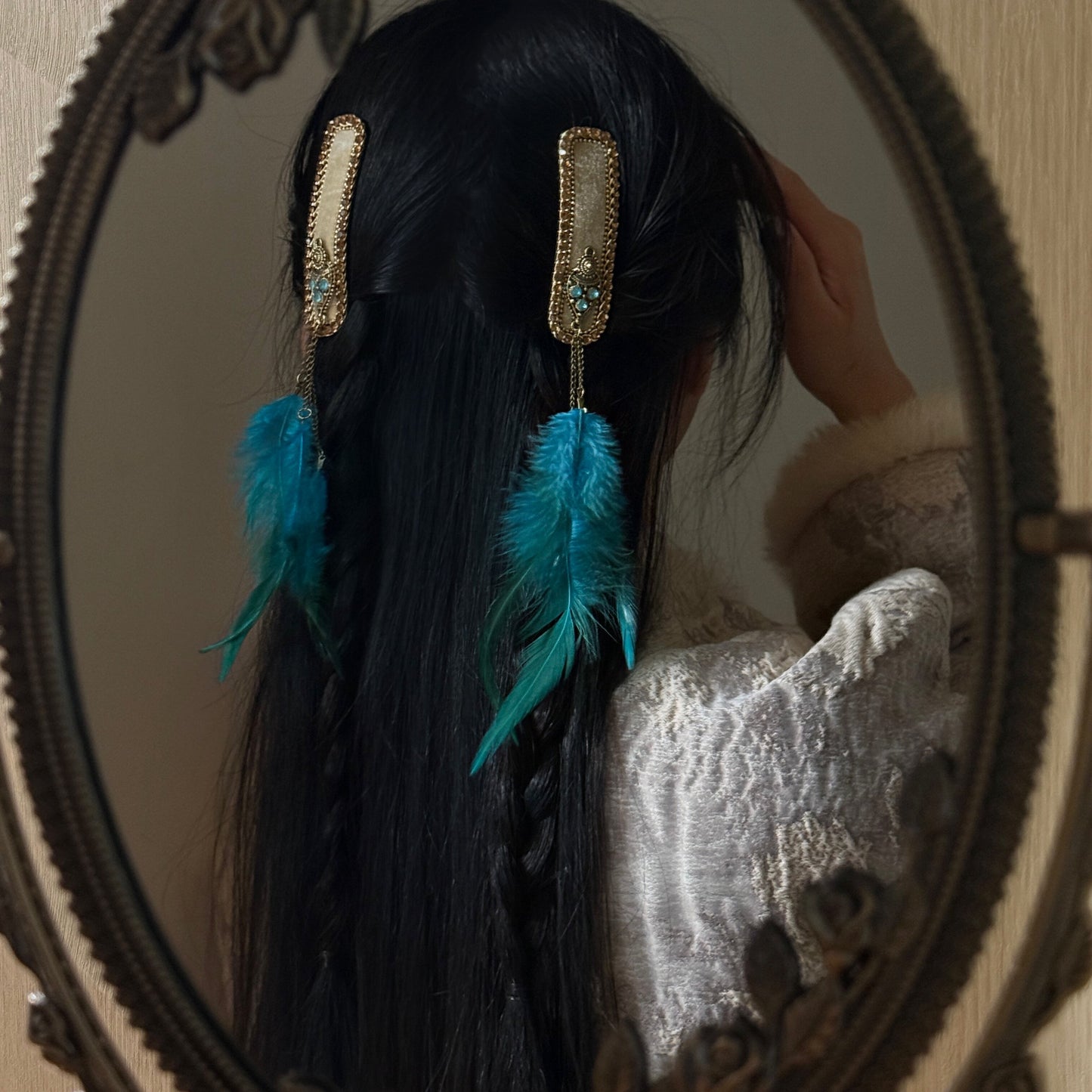 Bohemian Turquoise Feather Hair Clips | Vintage Ethnic Boho Gypsy Hair Accessories