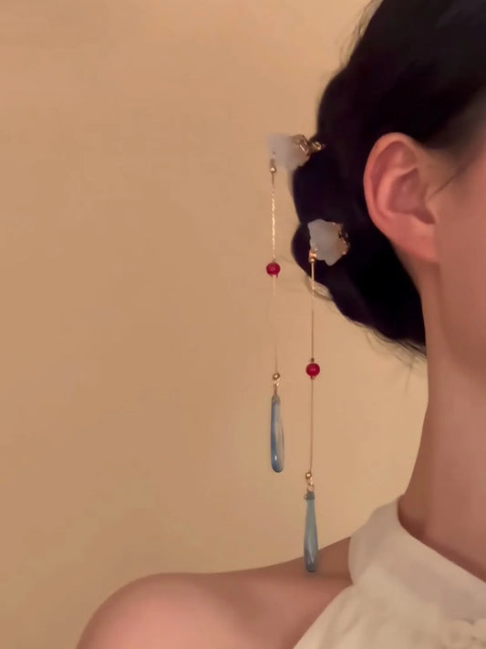 Elegant Blue Teardrop Hairpin – New Chinese Style Hair Stick for Hanfu, Qipao and Formal Wear