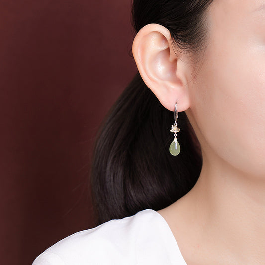 Lotus flower hook drops earrings, close detail