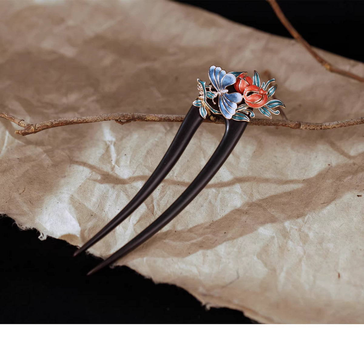 Vintage Chinese Style Ebony Wood Butterfly Hairpin with Pearl Tassel – Elegant  Hair Accessory for Women