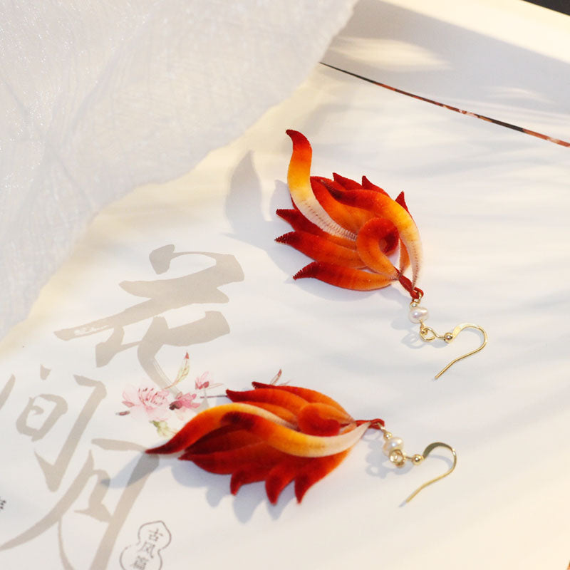 Flowing fox-tail drops earrings, front view