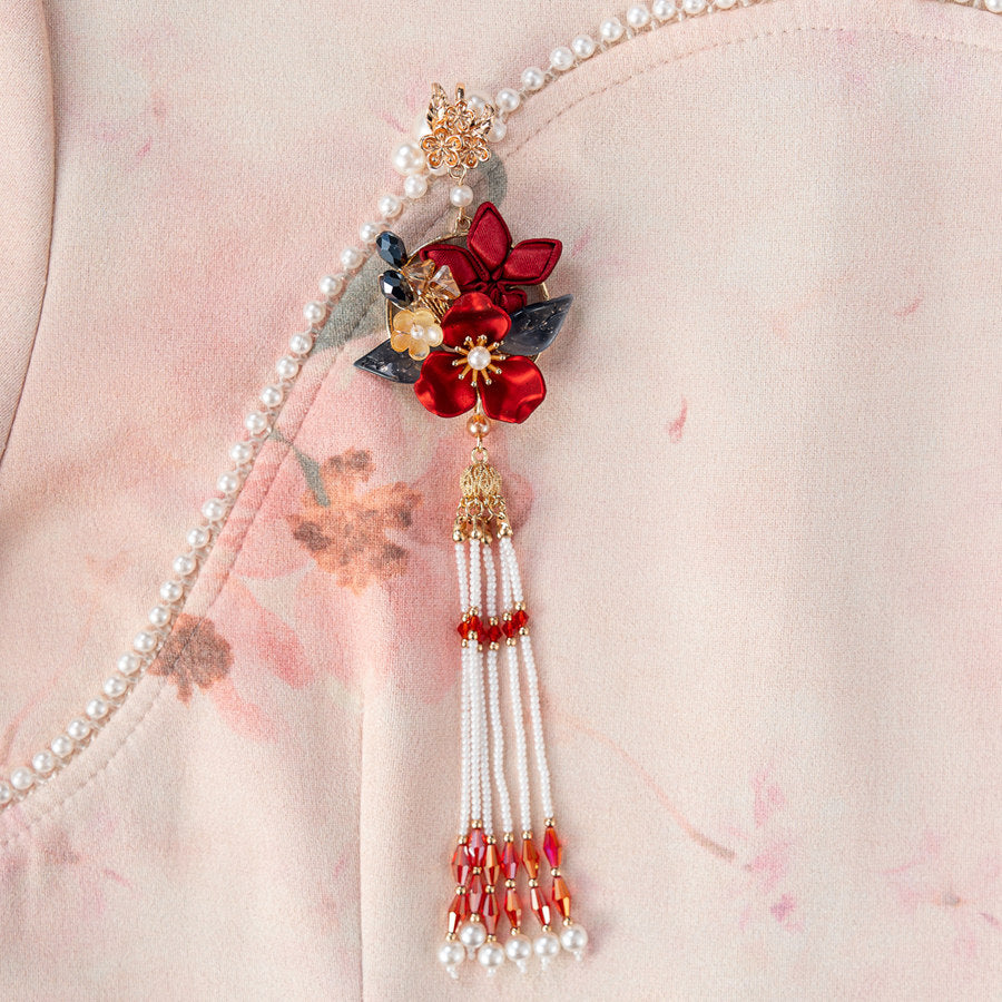 traditional brooch pin styled on Hanfu viewed close up