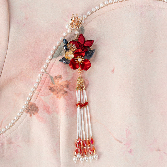 traditional brooch pin styled on Hanfu viewed close up