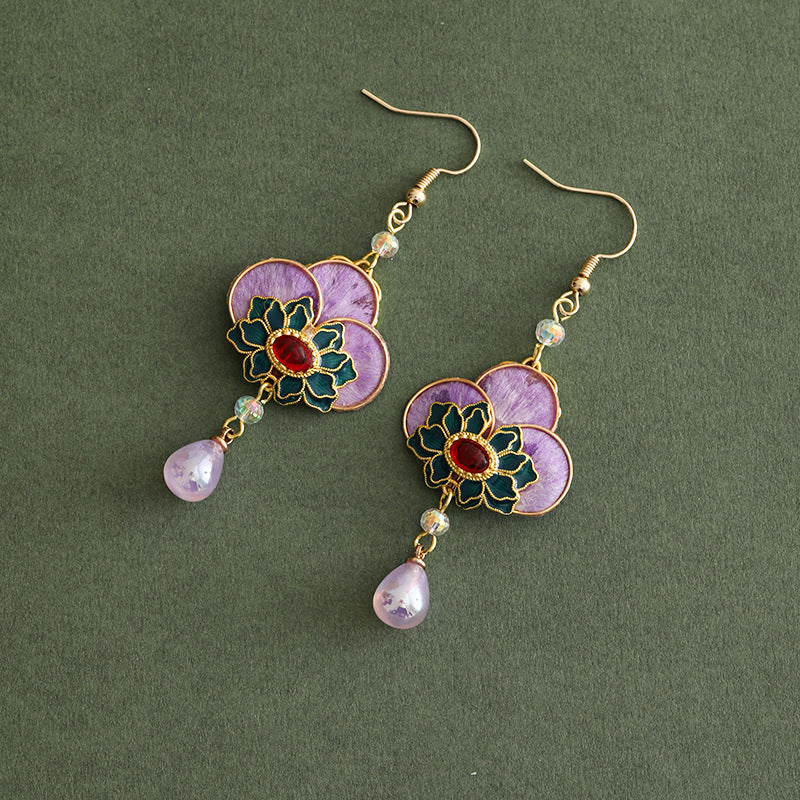 Velvet blossom drops earrings, worn styling view