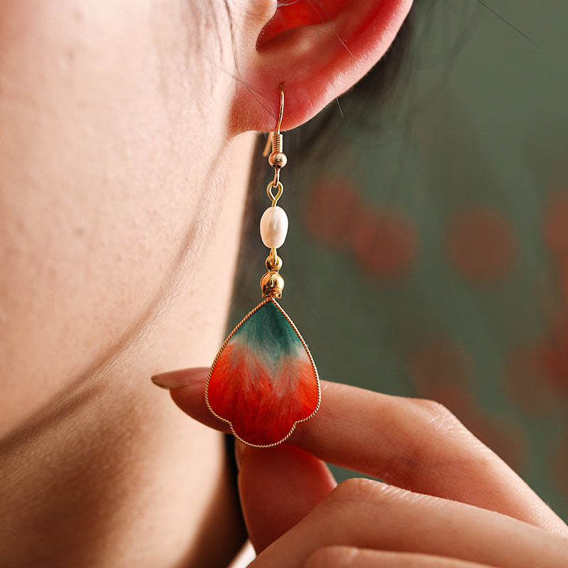 Velvet blossom drops earrings, close detail
