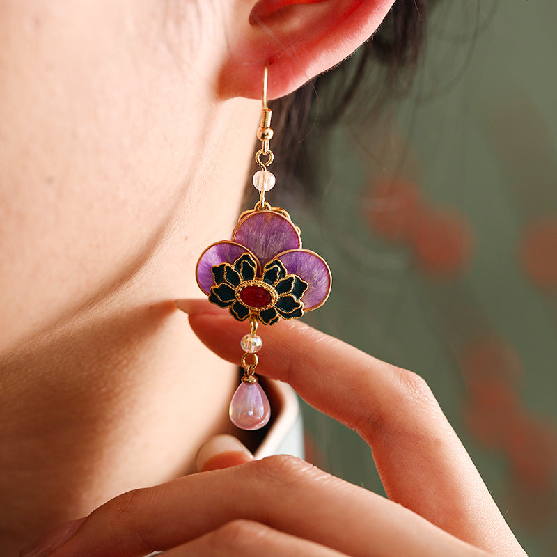 Velvet blossom drops earrings, paired display